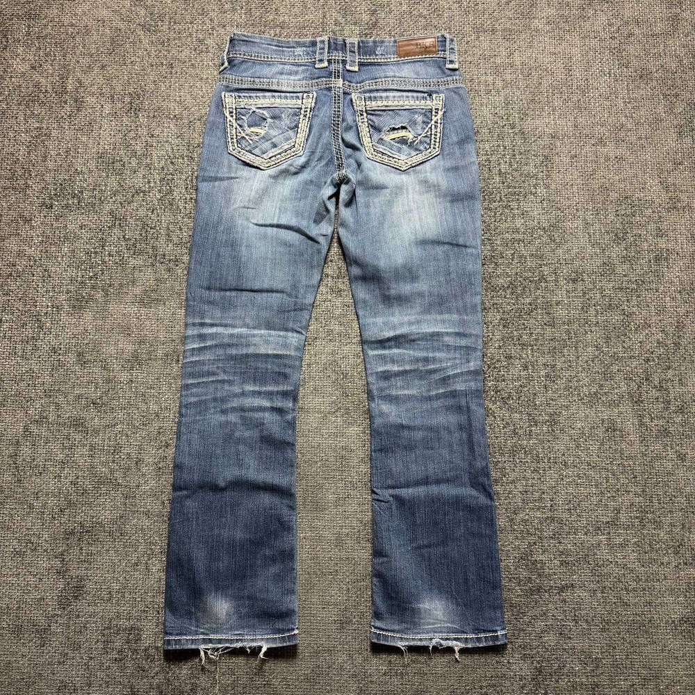 BKE Payton Bootcut Jeans Women 30 Blue Distressed Low Rise Y2K Contrast Stitch